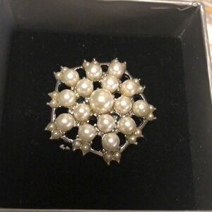 Silver and pearls flower ring statement dinner ring adjustable